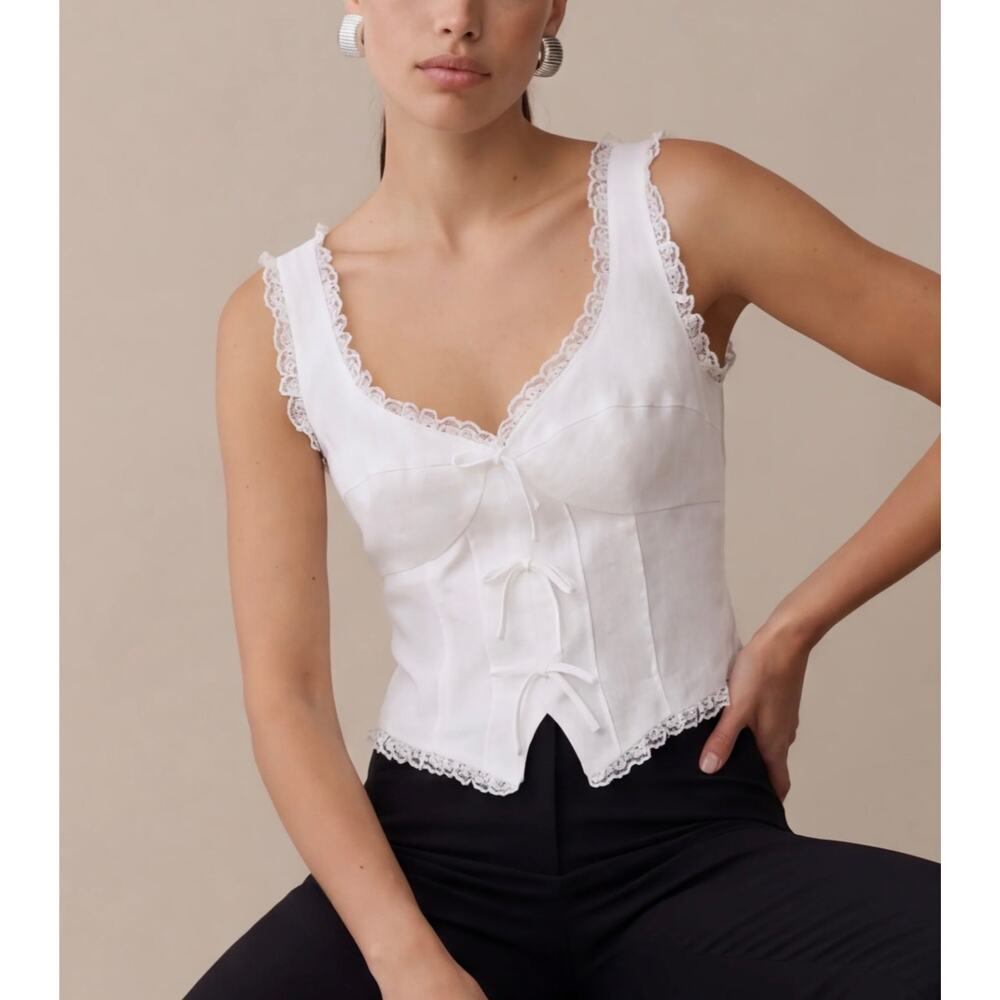 New $123 O.P.T Giogia linen bow top sz 4 white - Picture 2 of 10